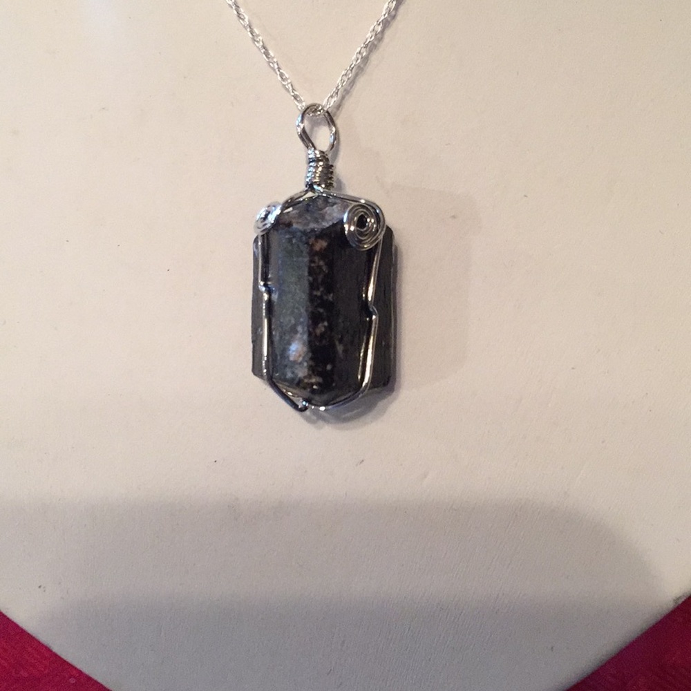 Natural Genuine Druzy Black Tourmaline Pendant